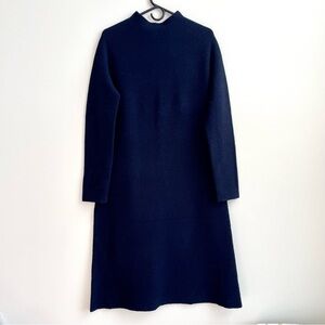 Minimalist Navy 100% Wool Mock Neck Knit Dress - Size S